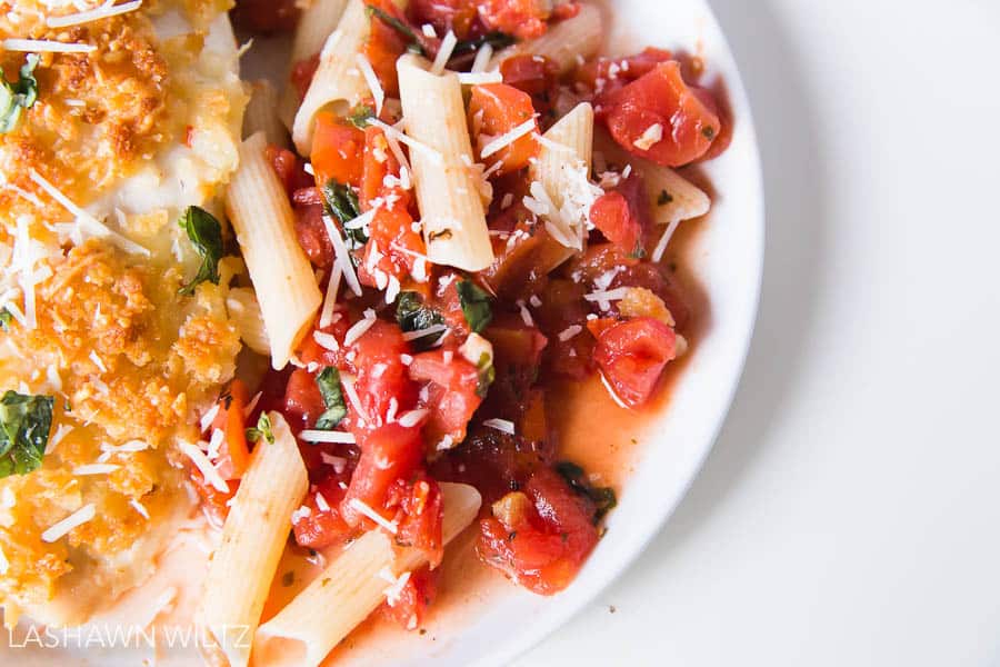 GLUTEN FREE PARMESAN CHICKEN WITH PENNE MARINARA