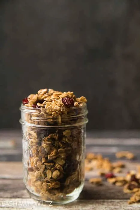 I love granola, but got tired of trying to find the perfect one. So I made this gluten free maple pecan granola with cranberries. It's got everything I wanted in a granola. Home made and gluten free.