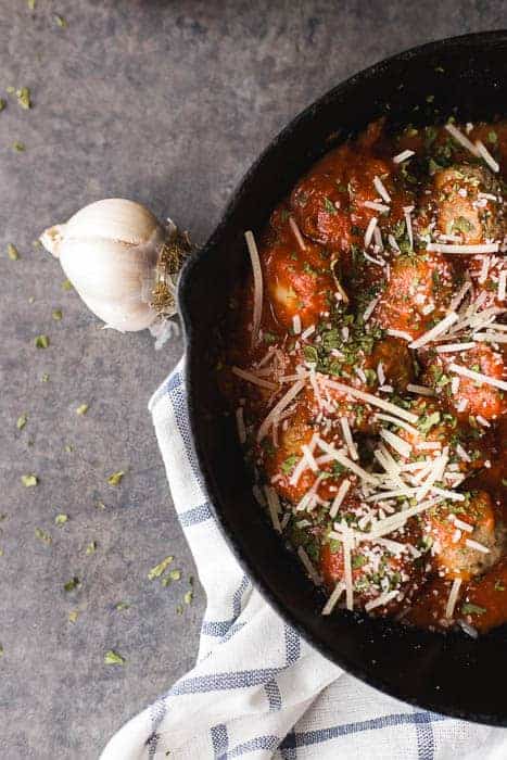 This recipe for oven baked meatballs is fancy enough to serve for Sunday dinner, and easy enough to make during the week. Eat them by themselves or serve it over pasta! It is SO good!
