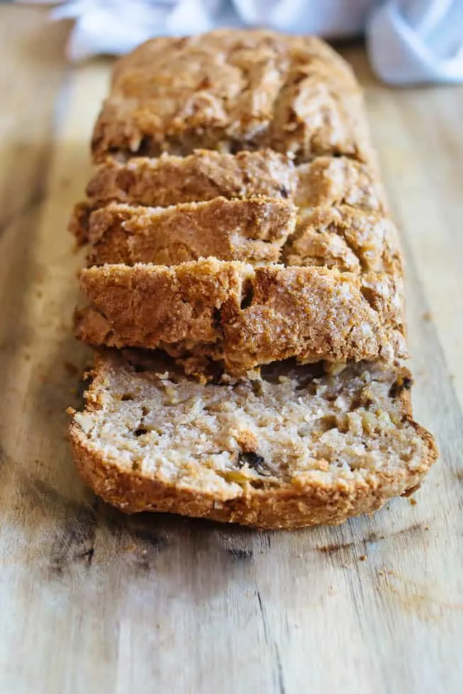 This cinnamon sugar banana nut bread is so easy to make and delicious too! And its gluten free! 
