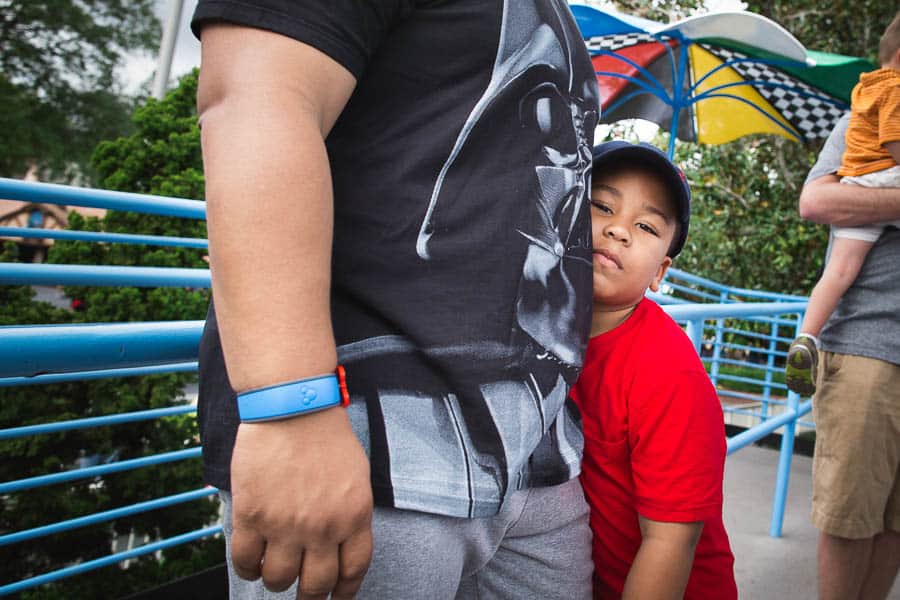 Waiting in line for the tomorrowland speedway. 