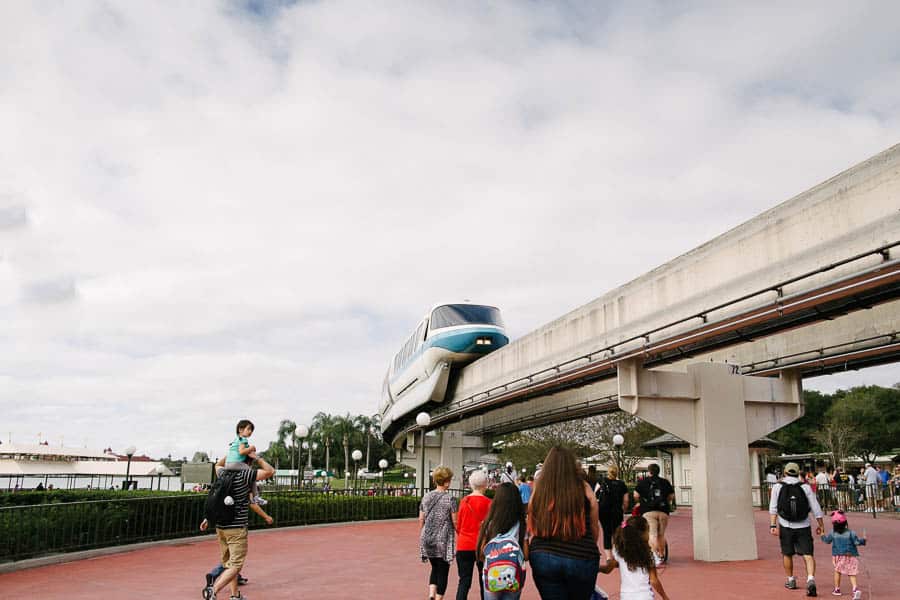 Disney mono-rail at Disney world magic kingdom helps you get around to some Disney World Hotels