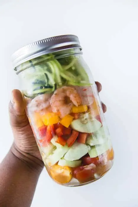 Shrimp Zoodle salad in a jar