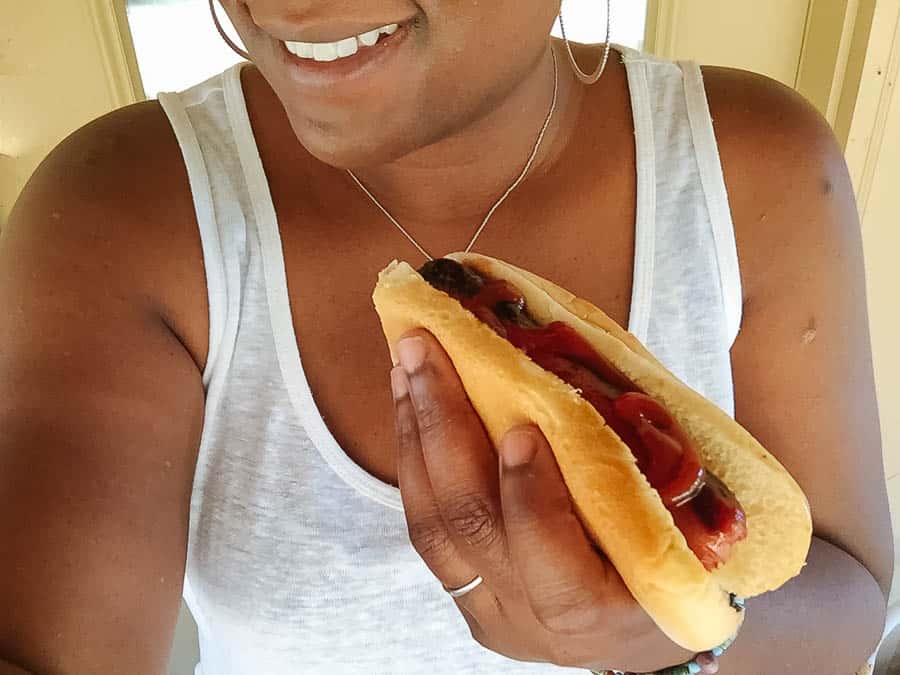 me eating a hotdog