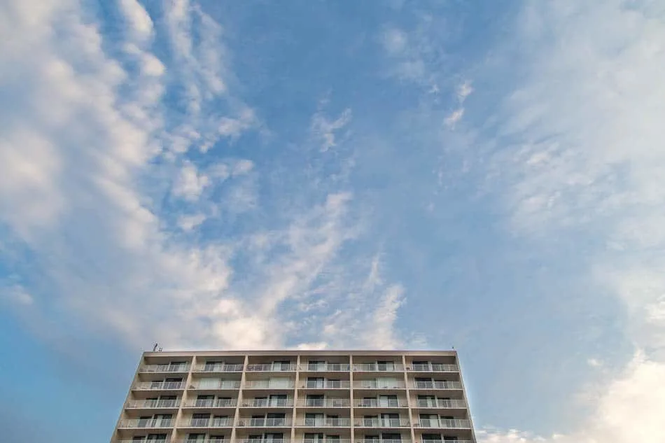 beach building and the blue summer sky