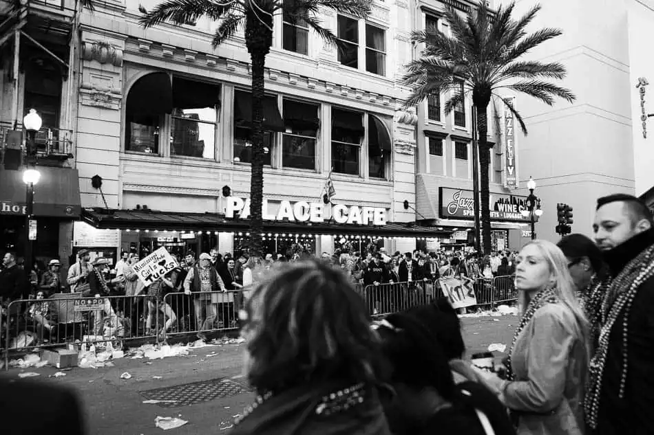 Palace Cafe on Canal Street during Mardi Gras