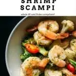 Do you need a quick weeknight dinner? Check out this easy 10 minute sheet pan shrimp scampi recipe! It's Paleo, Gluten Free and Whole 30 compliant.