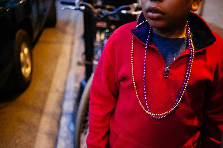 beads on bourbon street in the french quarter