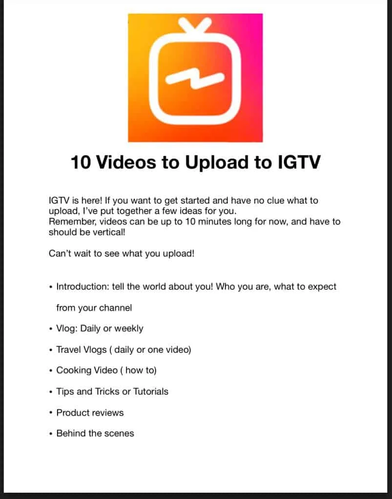 10 videos to upload to IGTV