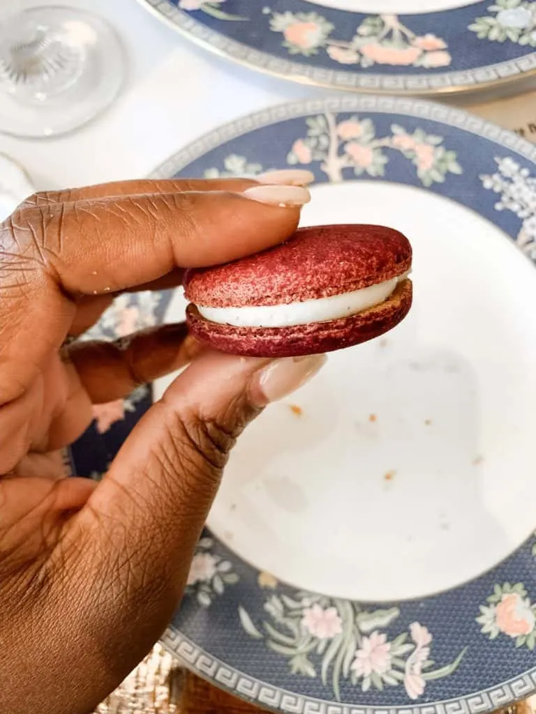 southern high tea in atlanta red velvet macaroon