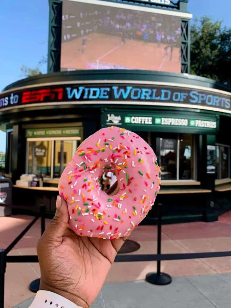 big donut from Joffrey's coffee and tea at Disney ESPN World Wide Sports
