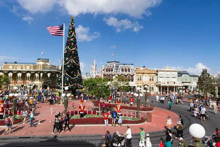 Christmas decorations at Disney during Fall