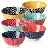 DOWAN 23 Ounces Porcelain Bowls Set, Cereal, Soup, Pasta Bowls, Set of 6, Colorful Design