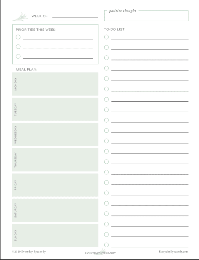weekly planner page template