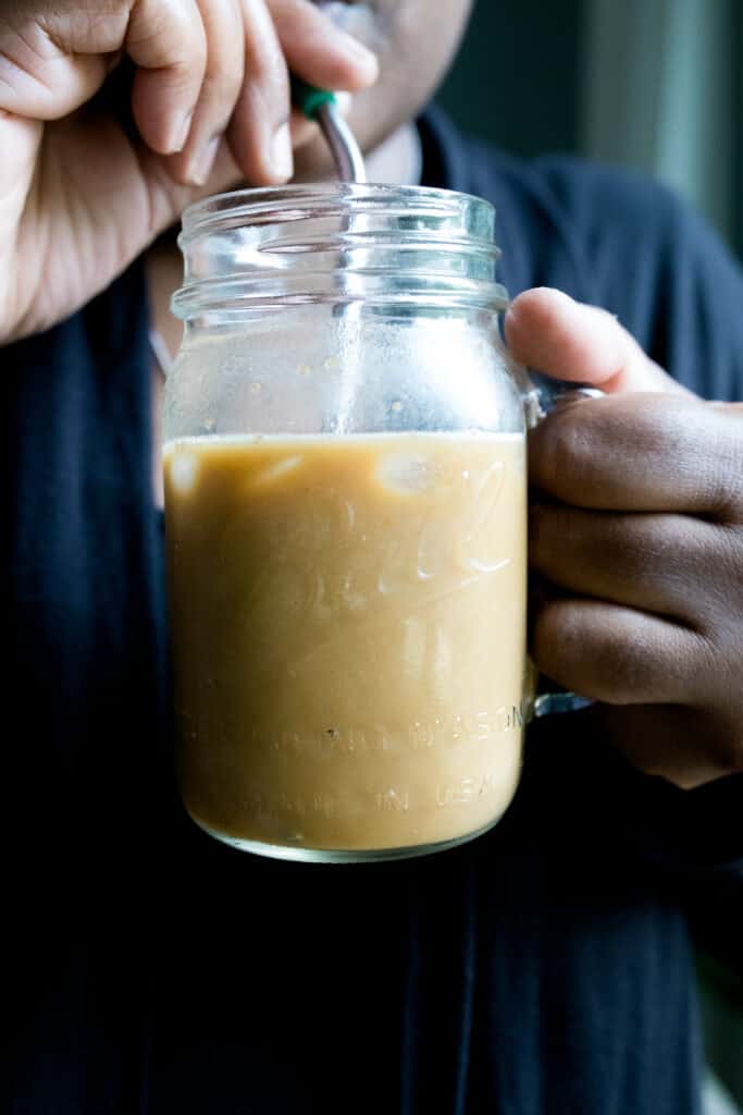 pumpkin spice cold brew in a mason jar 