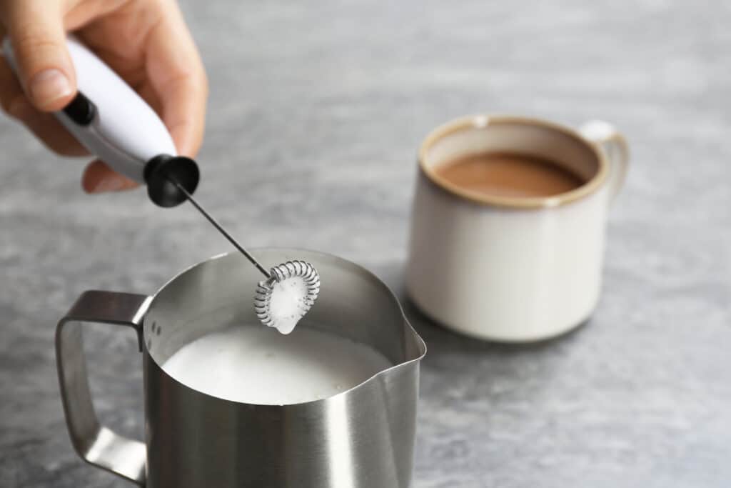 making a latte at home with a frother