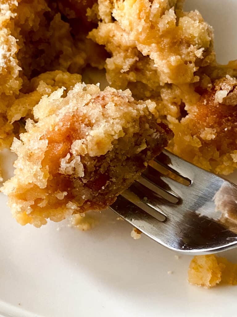 donut bread pudding on a fork