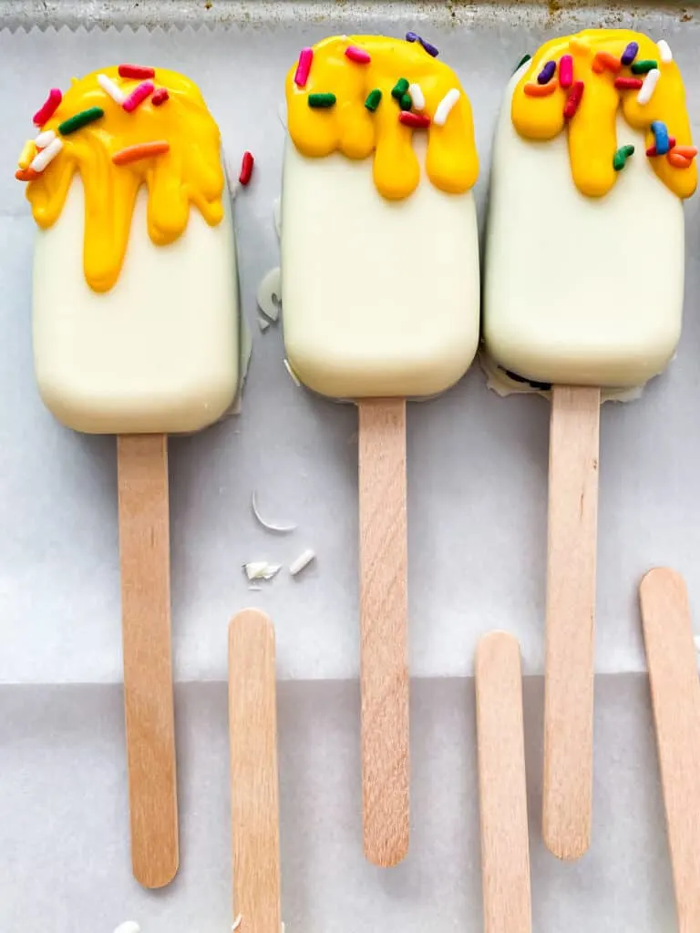 ice cream cakesicles on parchment paper