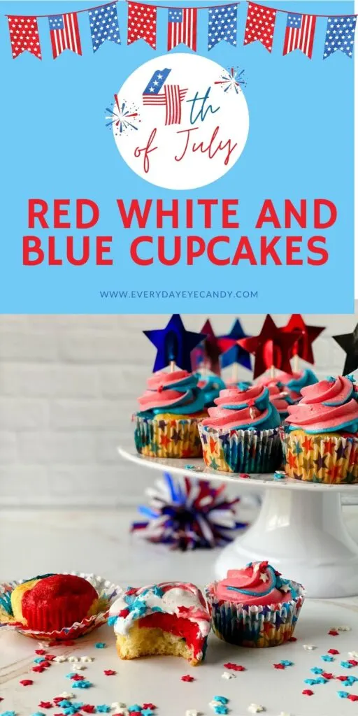 Red White and Blue Cupcakes are festive, fun and patriotic for 4th of July and summer parties. Forget about using the box, check out how easy it is to make this recipe from scratch!