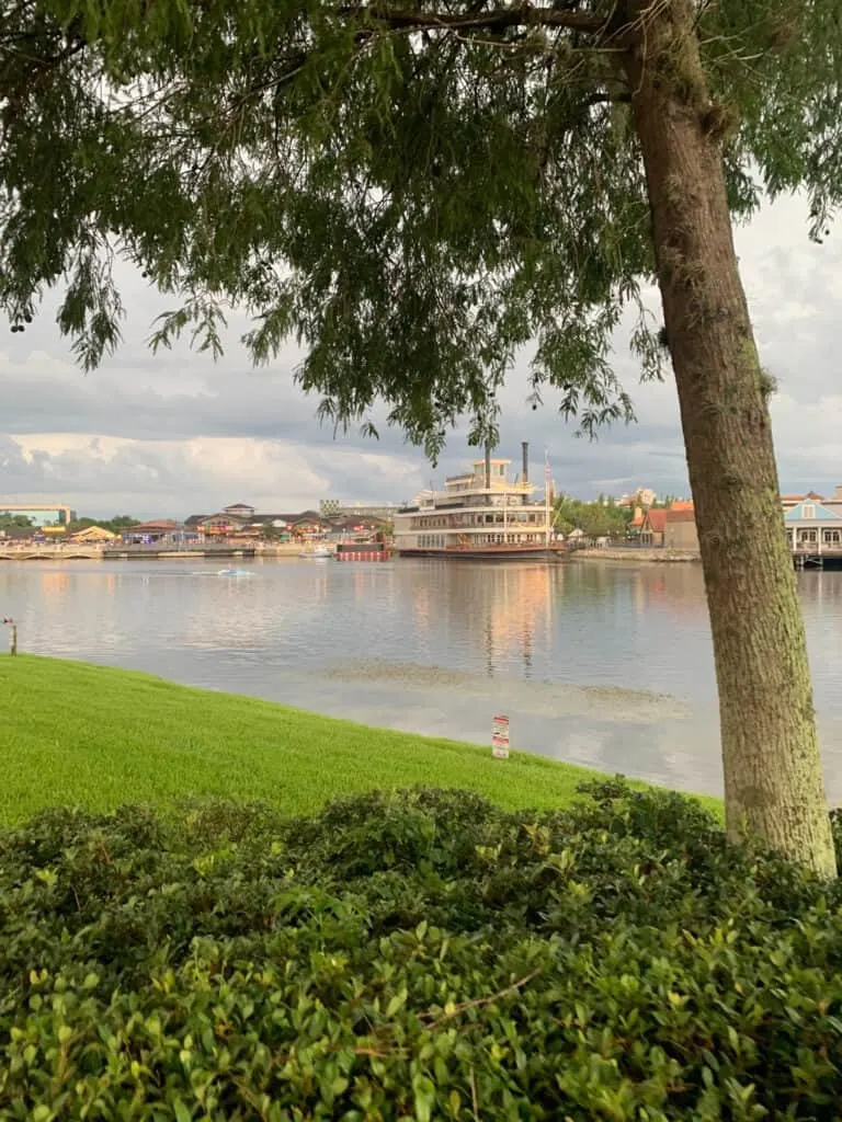 view of Disney Springs from Saratoga Springs.