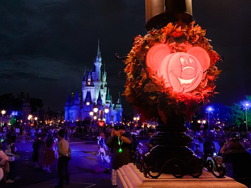 pumpkins lit up in Magic Kingdom for Disney after Hours boo bash