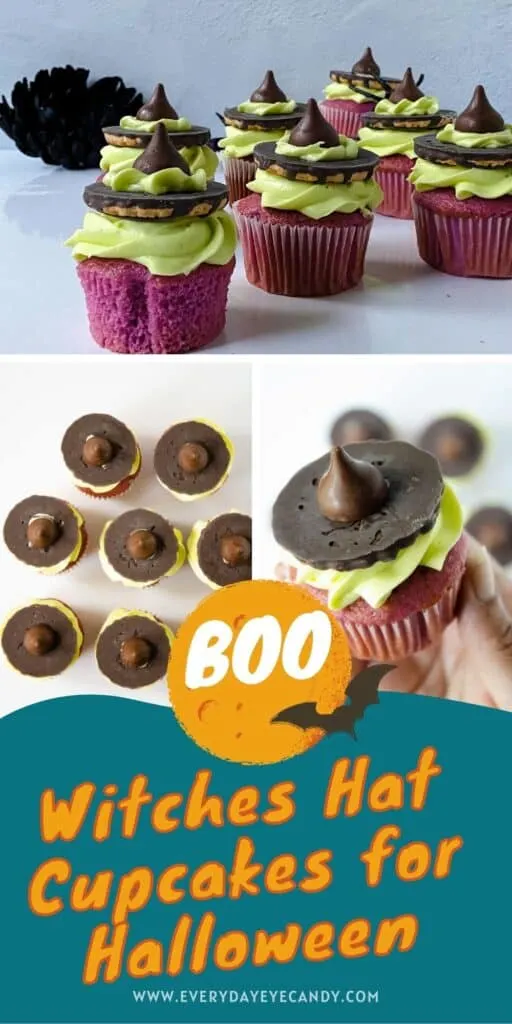 eat to get you in the Halloween spirit? Check out these adorable witch hat Cupcakes that are the perfect treat for your next halloween party or bake sale!