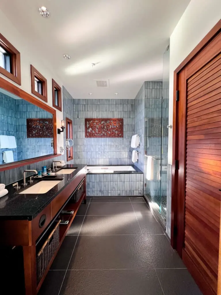 master bathroom at polynesian bungalows 