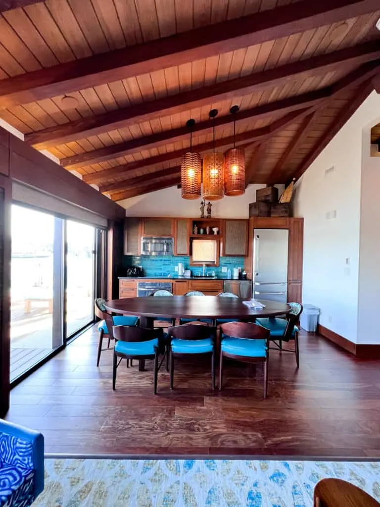 full kitchen in family suite at disney polynesian bungalows. 