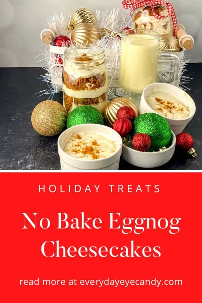 no bake eggnog cheesecake in ramekins and mason jars