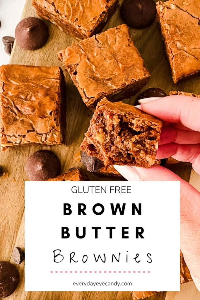 hand holding one chewy moist gluten free brown butter brownie