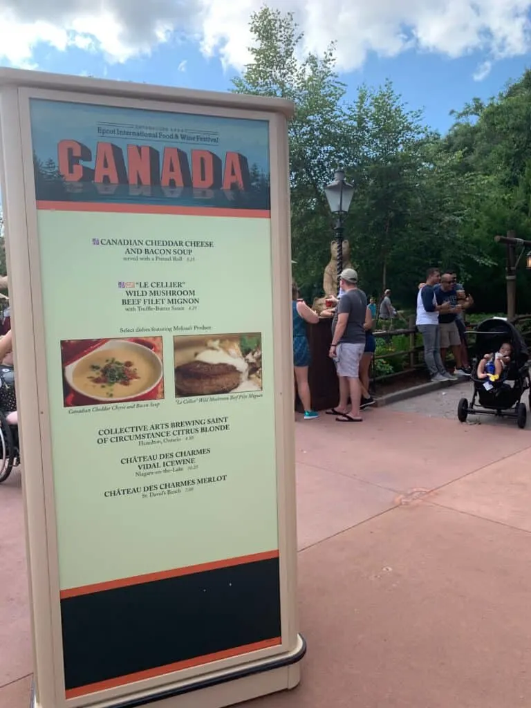 a menu with gluten free items at Wine and Dine at Epcot
