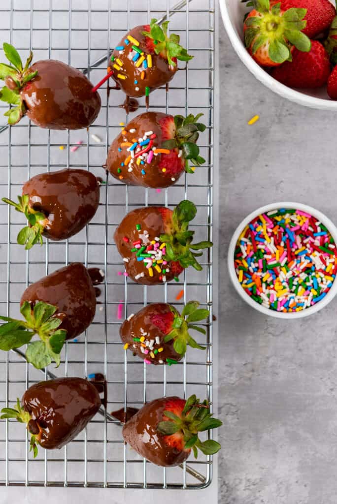 add sprinkles to the gluten free chocolate covered strawberries 