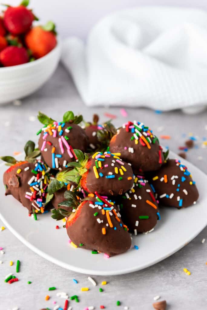 Gluten free chocolate covered strawberries on a plate 