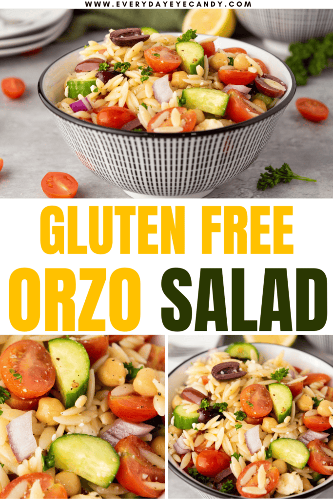 This cold Greek inspired, Gluten Free Orzo Salad recipe a healthy Mediterranean inspired side dish that's a quick recipe to take to  potlucks, cookouts, and  lunches for the week.