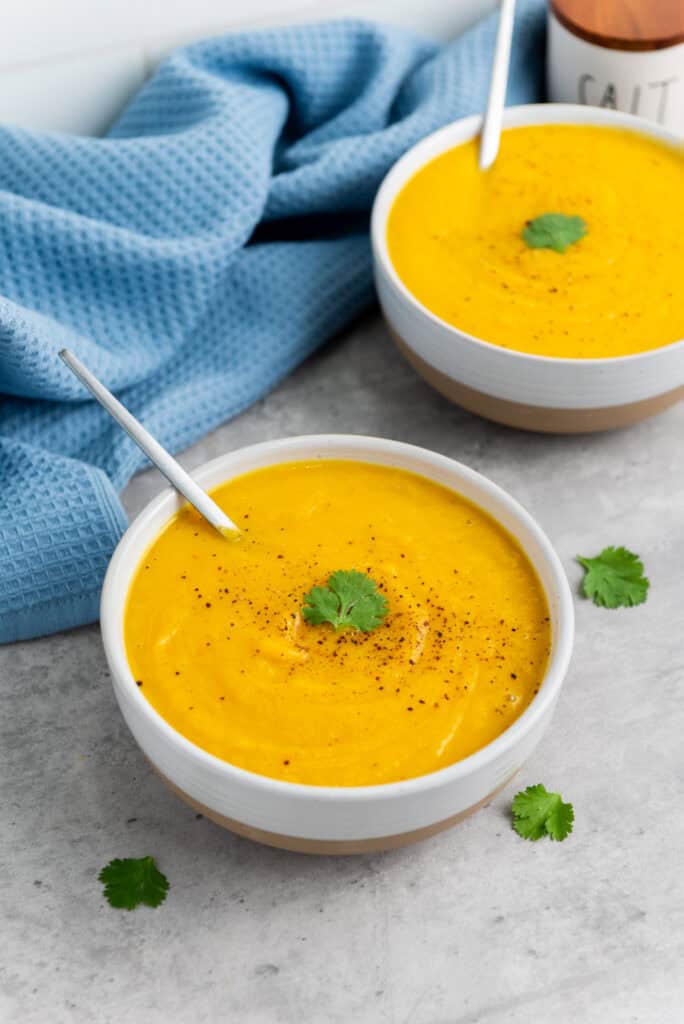 Gluten-Free Butternut Squash Soup on a table 