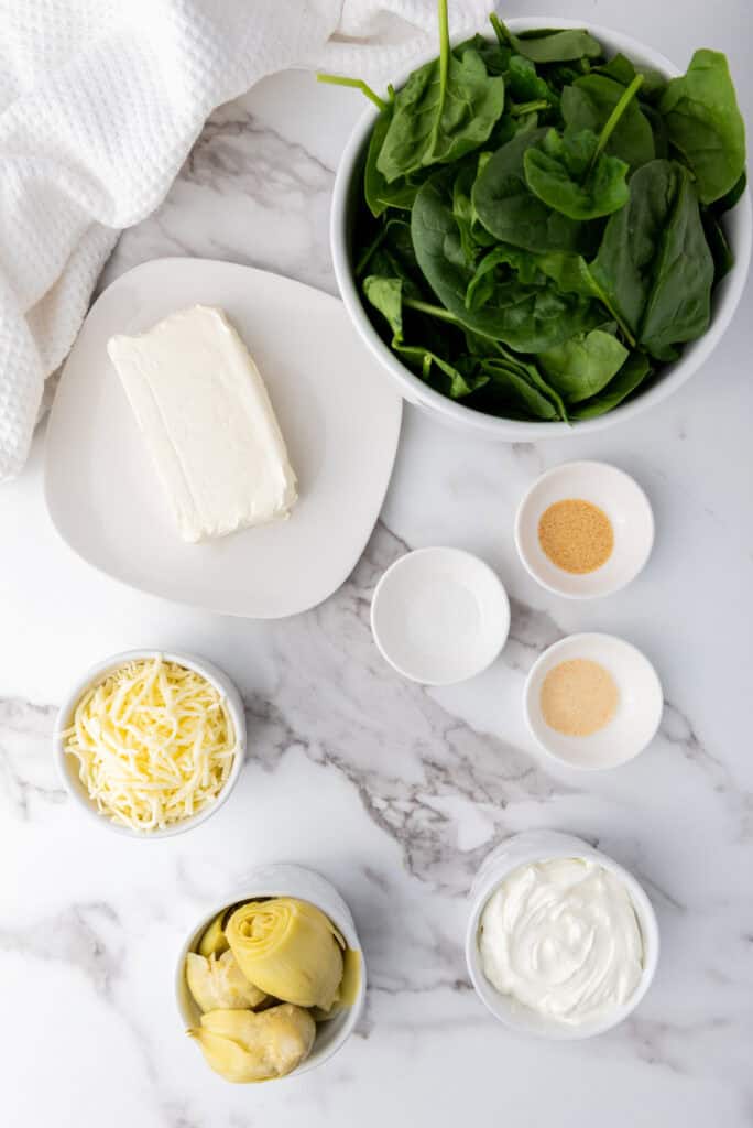 ingredients for gluten free spinach artichoke dip 